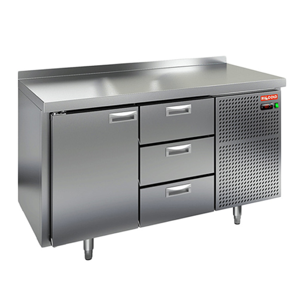 Холодильный стол HICOLD SN13 BR2 BT, бок, 1 дверь, 3 ящика (-18...-10°С)